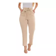 Calça Feminina Alfaiataria Cintura Alta Com Cinto Amarrar