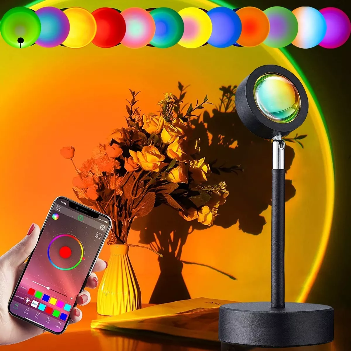 App Lámpara Atardecer Multicolor Proyector Luces Decorativas