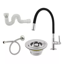 Kit Torneira Gourmet Flexível Pia Cozinha Bancada Preta Abs Cor Preto