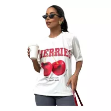 Camiseta Feminina T-shirt Estampa Cereja Cherry Tendencia