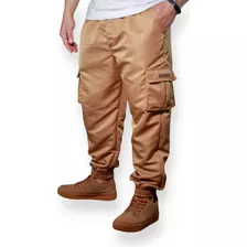 Calça Jogger Cargo Corta Vento Combat Masculina Bege Skate