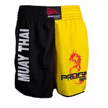 Calção Short Muay Thai Orient Progne Masculino Pre/amarelo