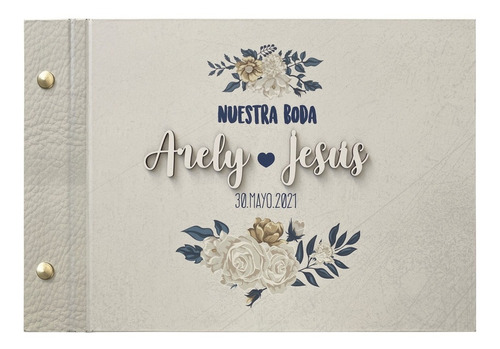 Album De Boda Para Fotos Y Firmas - Mod. Flores Blue