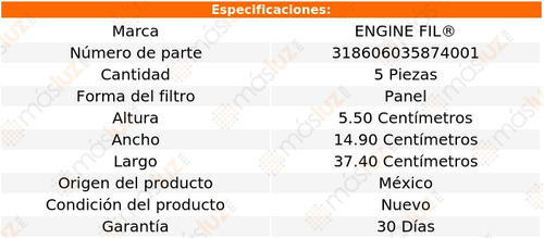 Paq 5 Filtros De Aire Safrane V6 3.5l 11/15 Engine Fil Foto 2