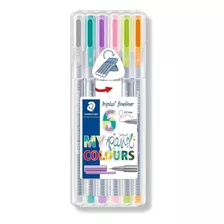 Kit 6 Caneta Triplus Fineliner My Pastel 0.3mm Staedtler Cor Da Tinta 6 Cores Pastel Cor Do Exterior Cinza