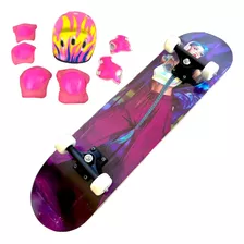 Skate Infantil Semi Profissional Menina Com Kit Segurança