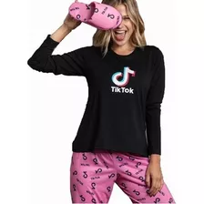Pijama Modal Tik Remera Lisa Y Pantalon Estampado