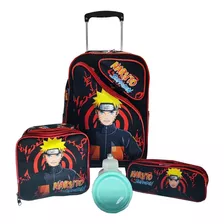 Kit Mochila Escolar Naruto Rodinhas Com Lancheira E Estojo