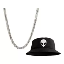 Corrente Aço Inox Prata Escama De Peixe + Bucket Alien