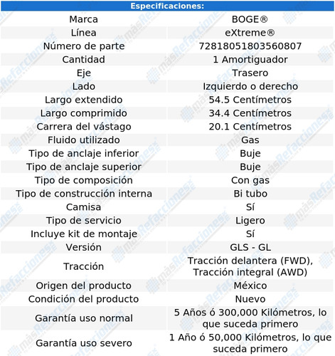 1 Amortiguador Gas Izq/der Tras Xl-7 V6 3.2l 07 Al 09 Boge Foto 2