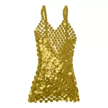 Vestido Con Cuello En Tirantes Finos Con Lentejuelas Dorado