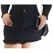 Saia Jeans Cintura Alta Plus Size Botão Frontal Rasgadinha 
