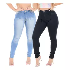  Kit 2 Calça Feminina Jeans Cintura Alta Empina Bum Bum 