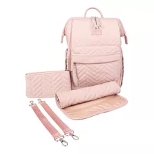 Mochila Pañalera Multifuncional 3 En 1 Para Artículos Bebé Color Rosa Diseño De La Tela Liso