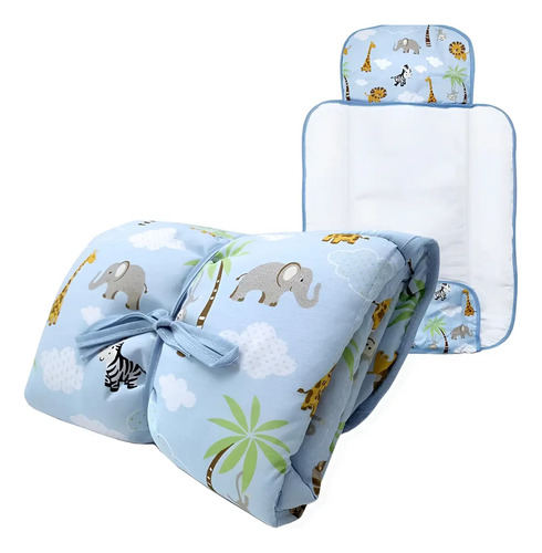 Trocador De Fralda Portátil Impermeável Estampas Cor Azul Safari