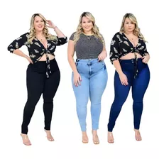 Kit De 3 Calça Plus Size Jeans Feminina Cintura Alta Cós Alt