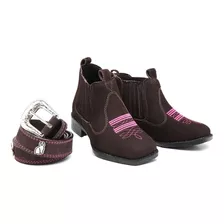 Kit Bota Feminina Texana + Cinto Infantil Em Couro Country