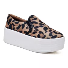 Tênis Slip On Tenehi Plataforma Onça - Estampa Animal 