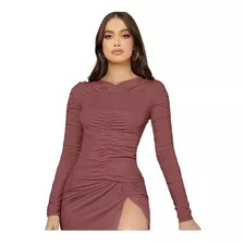 Blusa De Dama Elegante De Licra Con Fruncidos