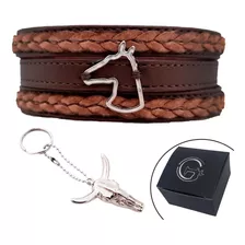 Pulseira De Couro Cavalo Country Marrom Feminino Masculino 