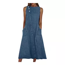 Boho Sem Mangas Redondo Jeans Vestido