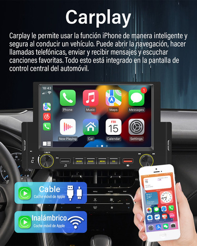 Estereo Pantalla 1din Radio Carplay Inalmbrico Android Auto Foto 2