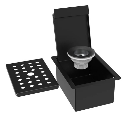 Porta Esponja Inox Preto C/ Válvula Escoamento 15x11cm Preto