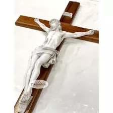 Crucifixo De Parede Mármore E Madeira 55cm. Lindo !