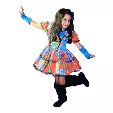 Vestido De Festa Junina Caipira Infantil Com Luva E Fitas