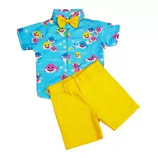 Conjunto Menino Infantil Baby Shark Roupa Smash The Cake 