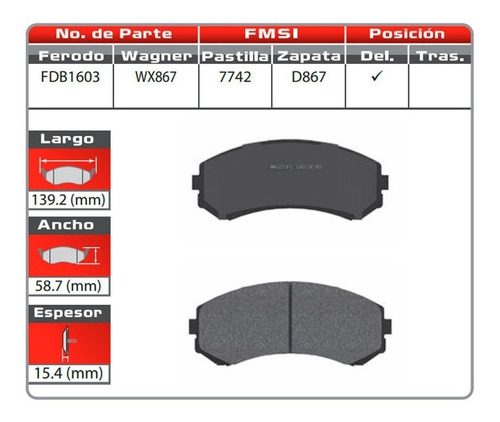 Balatas Delanteras Honda Passport 2000 2001 2002 Wagner Foto 2