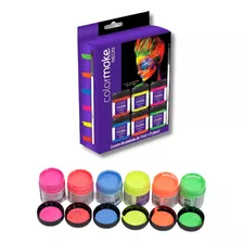Kit Tinta Neon Colormake 6 Cores + Pincel - Fluor Balada