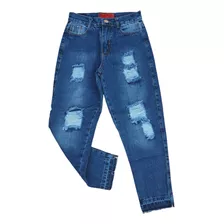 Pantalón Jeans Mom Azul . De Nena. C/rotura. 