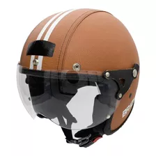 Capacete Br101 3/4 Revestido Couro Creme Custom Harley