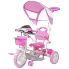 Triciclo Capota Infantil Cesta Haste Empurrar Pedalar Luzes