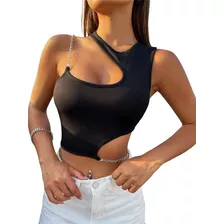 Ropa Mujer Verano Crop Top Polera Corta Blusa Con Cadena.