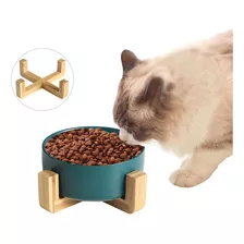 Plato Para Perros Y Gatos De Cerámica Con Base De Bambú