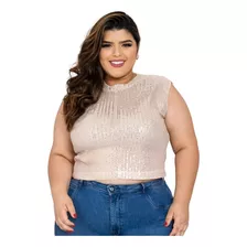 Regata Plus Size Paete Brilho Com Lantejoulas Festa Verão Cp