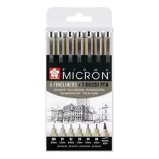 Sakura Pigma Micron 6 Microfibras Negras+ 1 Brush Set