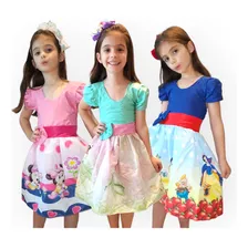 Kit 3 Vestido Infantil Luxuoso Temático Princesas Personagem