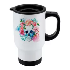 Mug Termico De Viaje Calabera Con Flores