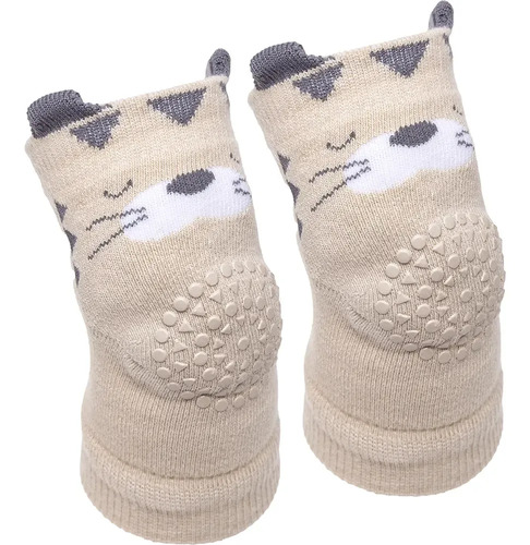 Joelheira Antiderrapante Engatinhar Bebê +6m Estampado Buba Cor Bege Tigre