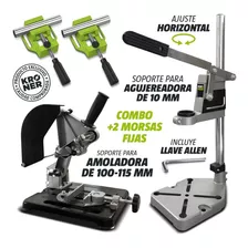 Combo Soporte Taladro + Soporte Amoladora + 2 Morsas Fijas