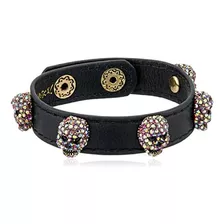 Betsey Johnson Halloween Brazalete De Cuero Negro Con Calave