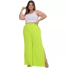 Calça Plus Size G1 G2 G3 Wide Leg Pantalona Cintura Alta