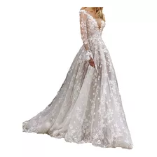 Vestido De Novia Bordado Espalda Descubierta Manga Larga