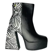 Botas Botineta Vizzano Mujer Plataforma Taco 11cm Zebra 3095