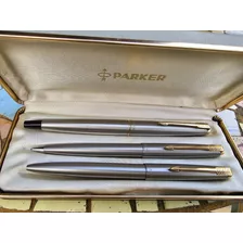 Set De Lapiceras Parker 45 Fligther De Luxe Acero Cepillado