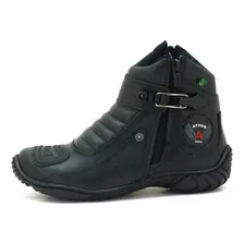 Bota Motociclista Semi Impermeável Coturno De Couro Legítimo