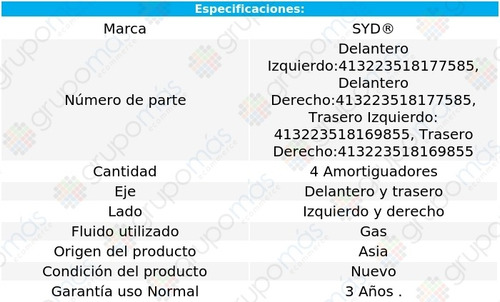 4 Amortiguadores Gas Volkswagen Jetta 98-99 Syd Foto 2